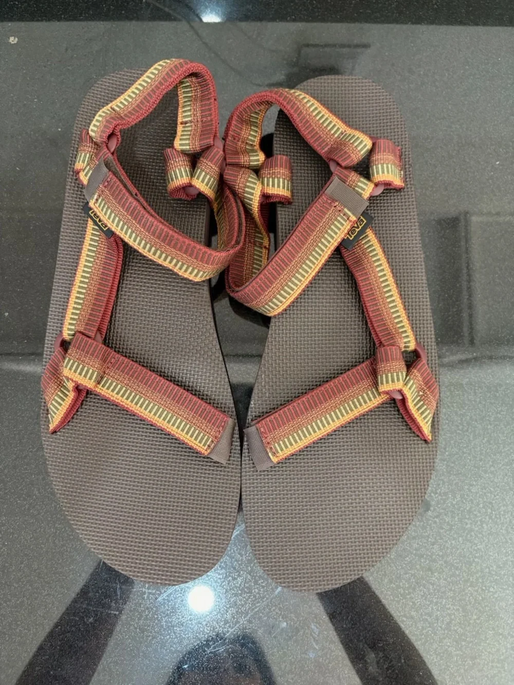 Teva Men's Strappy Sandal in Brown with Red and Yellow Accents